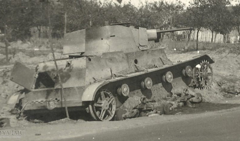 A damaged Polish 7TP light tank September 1939